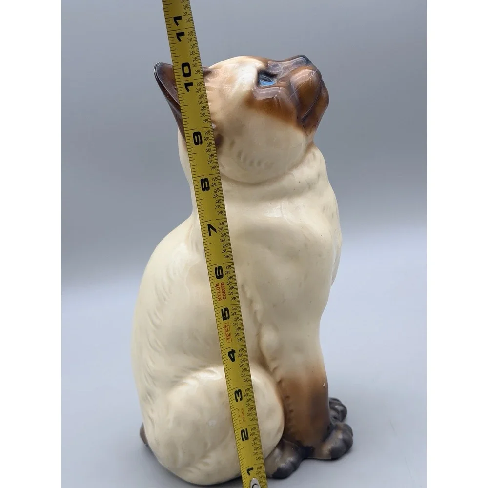 Vintage Siamese Cat Figurine Japan Blue Eyes Ceramic Mid Century 10